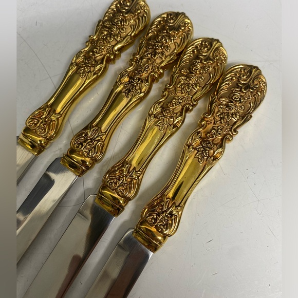 F. B. Rogers Steak Knife Set Goldplated French Rose - Picture 5 of 14